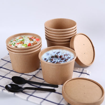PLA Kaplamalı Tek Kullanımlık Biyobozunur Paket Servis Kapları Kraft Kağıt Çorba Kasesi 16oz 24oz