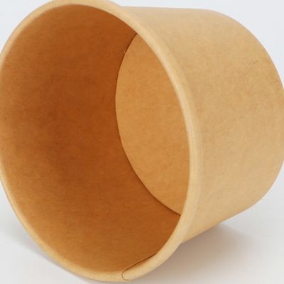PLA Kaplamalı Tek Kullanımlık Biyobozunur Paket Servis Kapları Kraft Kağıt Çorba Kasesi 16oz 24oz