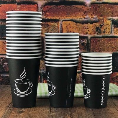 2.5oz özel basılı siyah tek kullanımlık kahve fincanları 8oz kahve tek duvarlı fincanlar