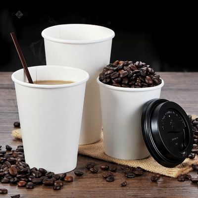 12OZ 300gsm Soda Soğuk İçecek Tek Kullanımlık Kağıt Bardaklar Meyve Suyu Beyaz Kağıt Bardaklar Kapaklı
